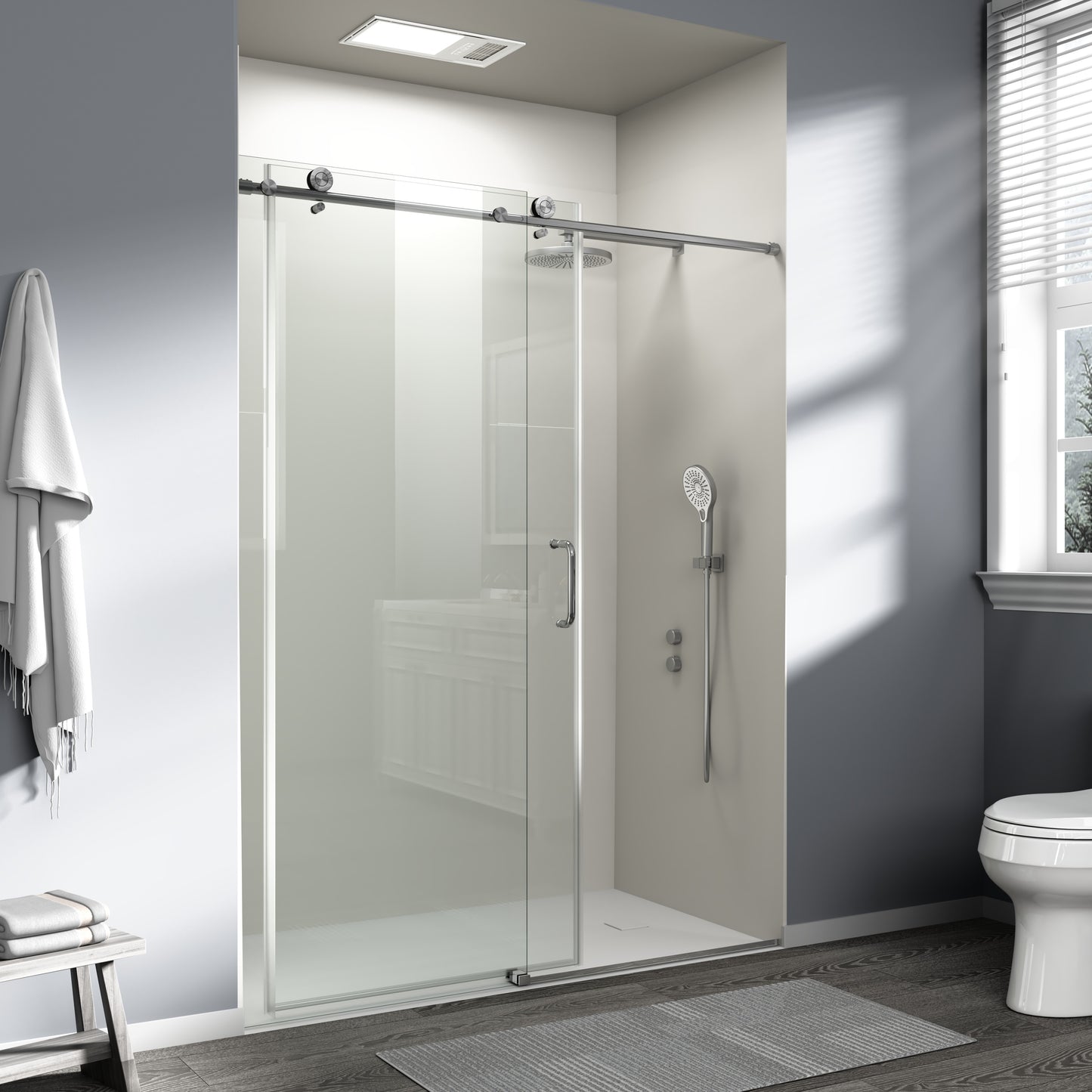 SESSLIFE 56–60"Wx76"H Frameless Sliding Shower Door, 1/4 Inch Adjustable Bathroom Doors with Tempered Glass, Anti-Leak Seal for Walk-in Shower, Black