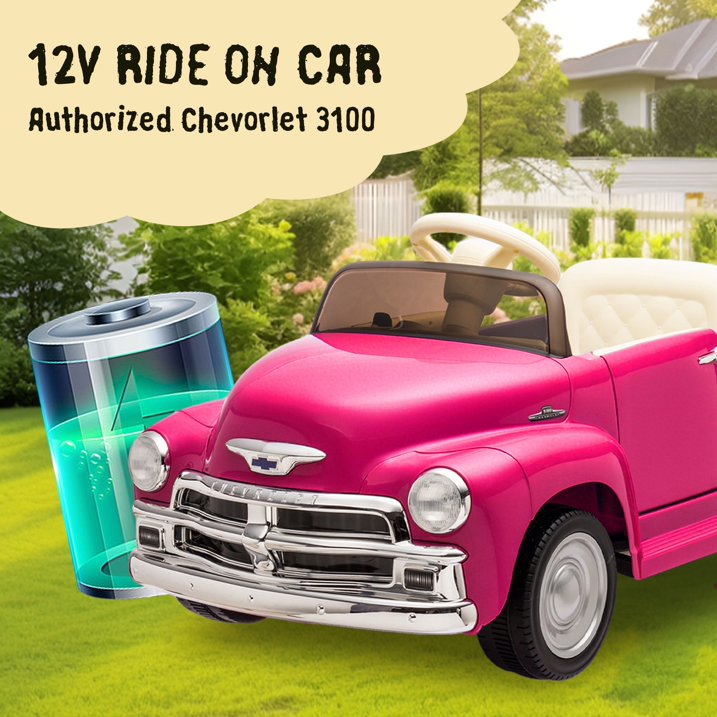 12V Chevrolet 3100 Ride On Truck Car for Kids with Remote Control, Vintage Electric Car for Boys Girls with LED Lights, USB, Bluetooth, Music, Battery Powered Kids Electric Vehicle, Ages 3+