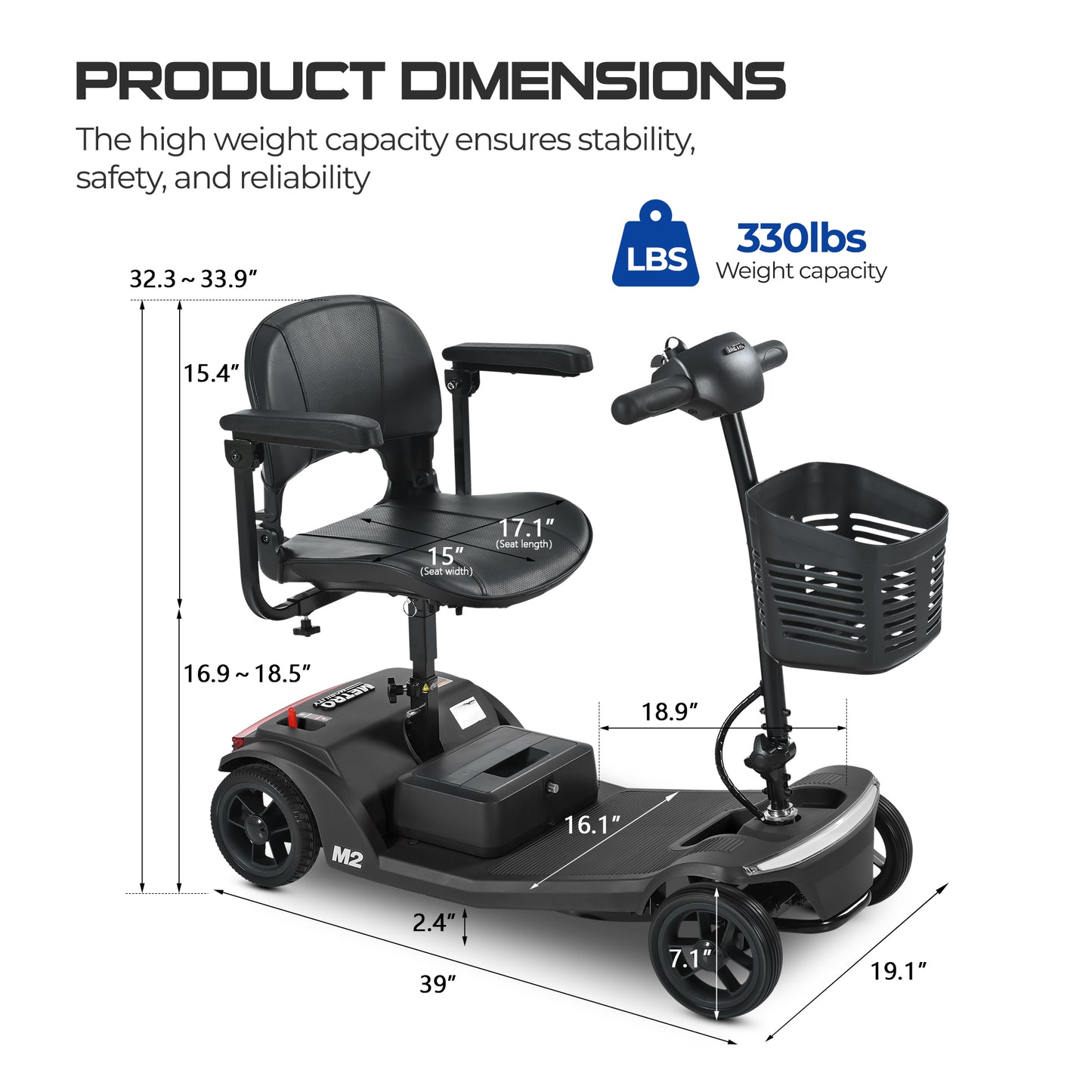 ENYOPRO 4 Wheel Electric Scooter for Adults, Foldable All-Terrain Mobility Scooter for Seniors with Bright Headlights, USB Port, Basket and Long-Range Battery