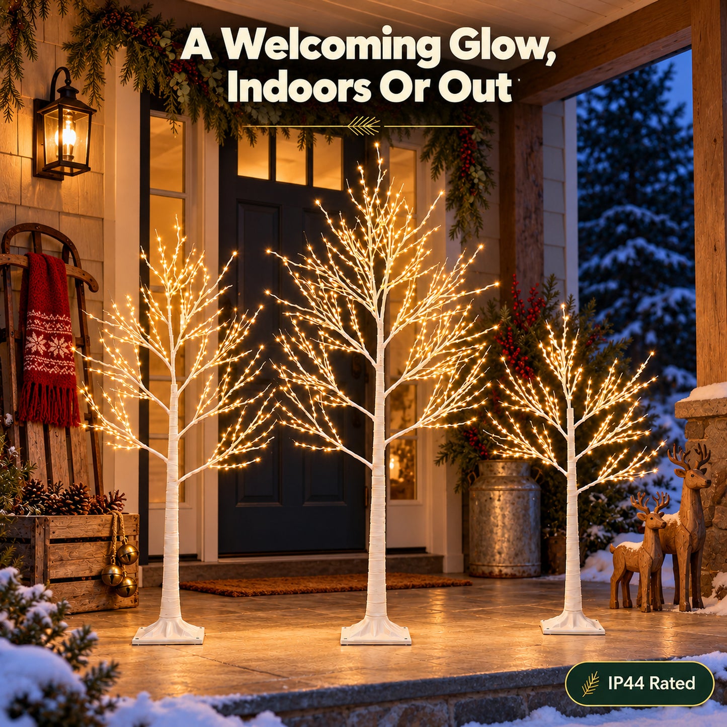 SESSLIFE Christmas Decor Birch Tree Set, 3 Piece Pre-lit Christmas Trees 4/5/6 FT, Indoor Outdoor Christmas Decoration Trees for Home Party Patio Backyard, White