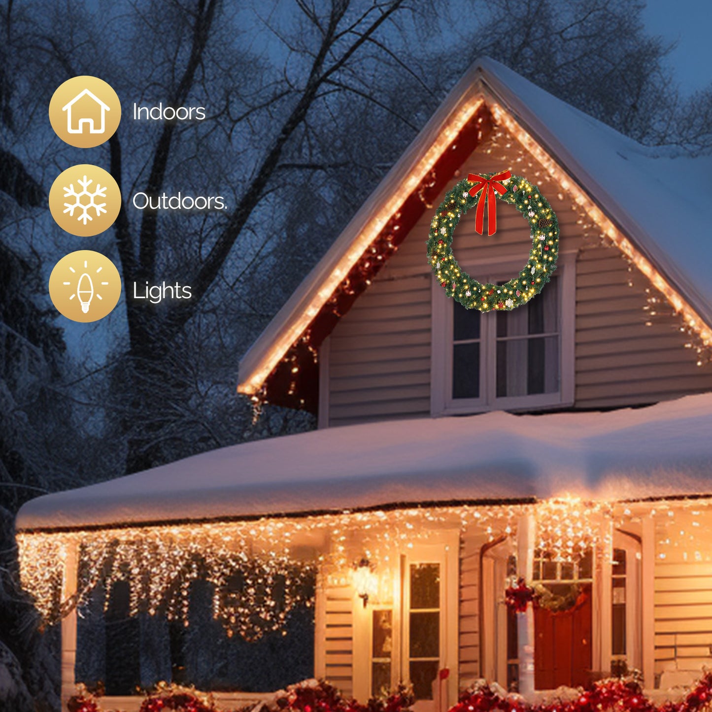 48inch Pre-Lit Christmas Wreath, SESSLIFE Large Outdoor Christmas Wreath with LED Lights, Large Bow and Remote Control, Full Outdoor Wreath for Front Door, Gate, Green