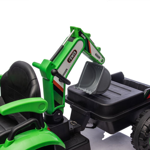 24V Ride On Electric Tractor Toy for Kids with 4 in 1 Attachments (Excavator, Dump Truck, Bulldozer), Remote Control, Bluetooth Music, Swivel Seat, LED, Electric Cars for Boys Girls Ages 3-6