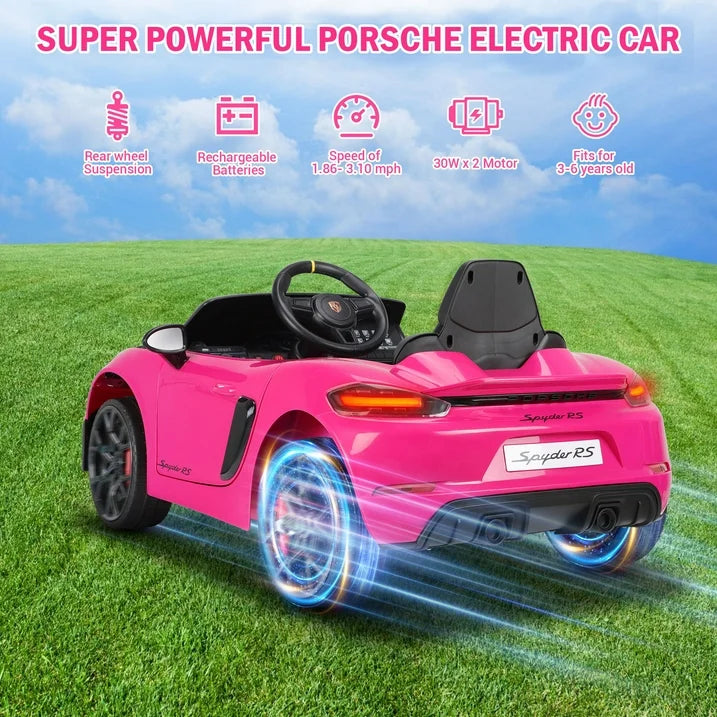 12V Kids Ride on Toys with Remote Control, Porsche Sports Ride on cars W/4 Wheels Suspension, Bluetooth, Music Player, LED Lights, Trailer Wheels, Soft Start,12V Electric Car for Girls Boys, Pink