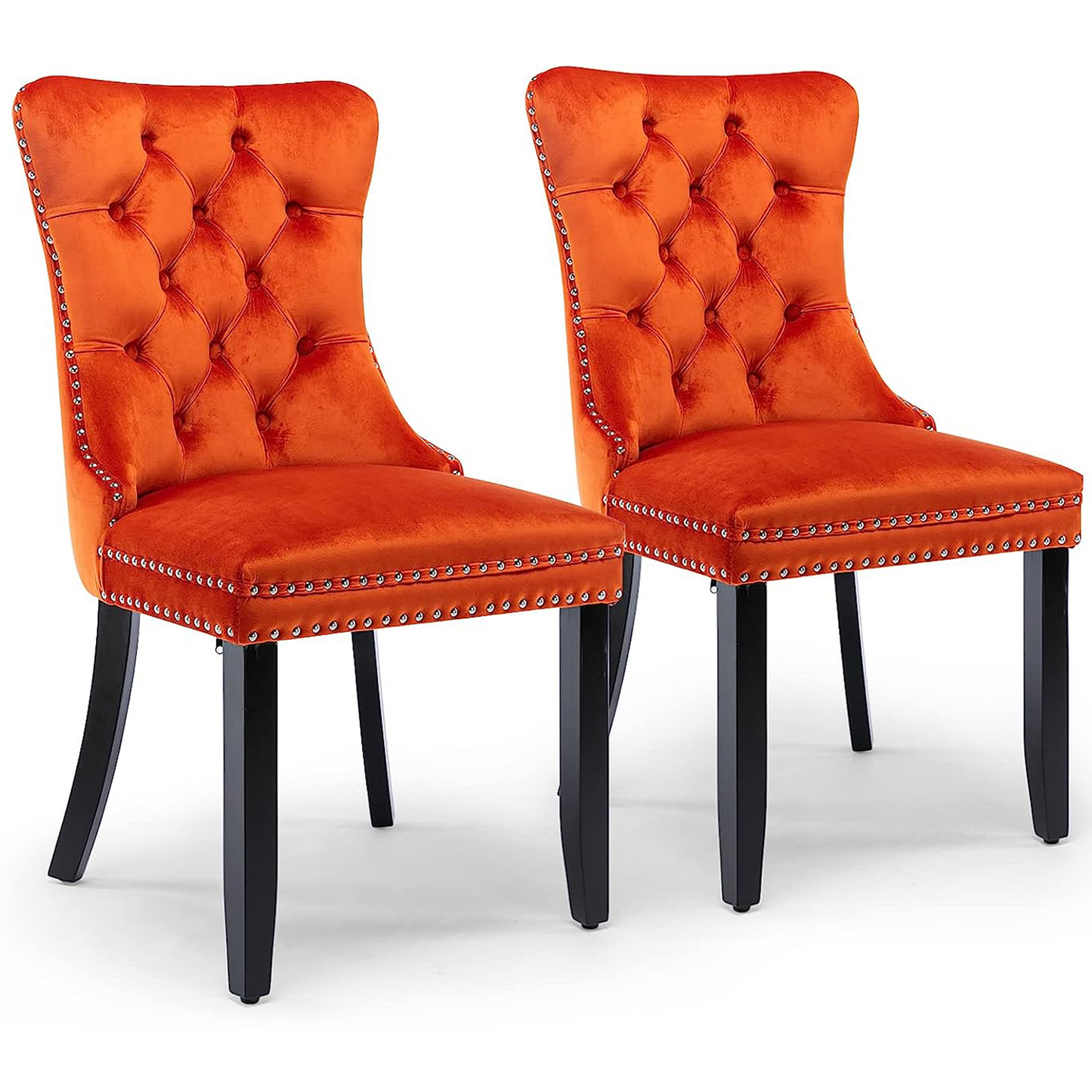 Dining Chairs Set of 4, Upholstered High-End Tufted Dining Room Chair with Back Ring and Nailhead Trim, Modern Velvet Chairs with Solid Wood Legs for Kitchen,Gold