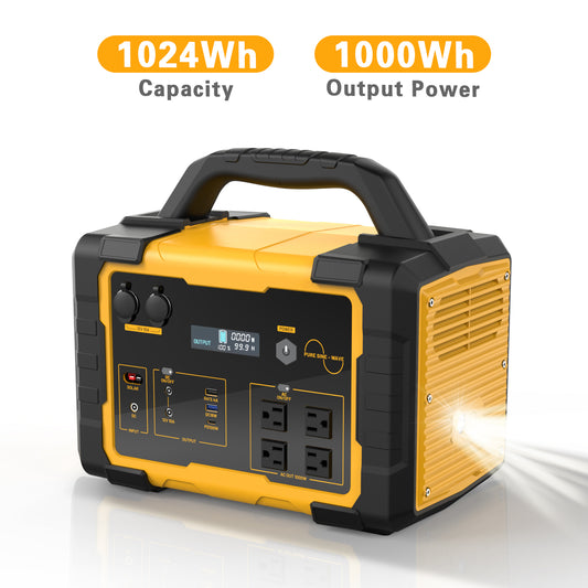 Enyopro 1000 Watt Portable Power Station with Solar Panel, Triple Charging Mode: Solar/car/wall, 120V AC Outdoor Emergency Power Supply with Safety Protection for Backup Battery for Camping in Case of Disaster