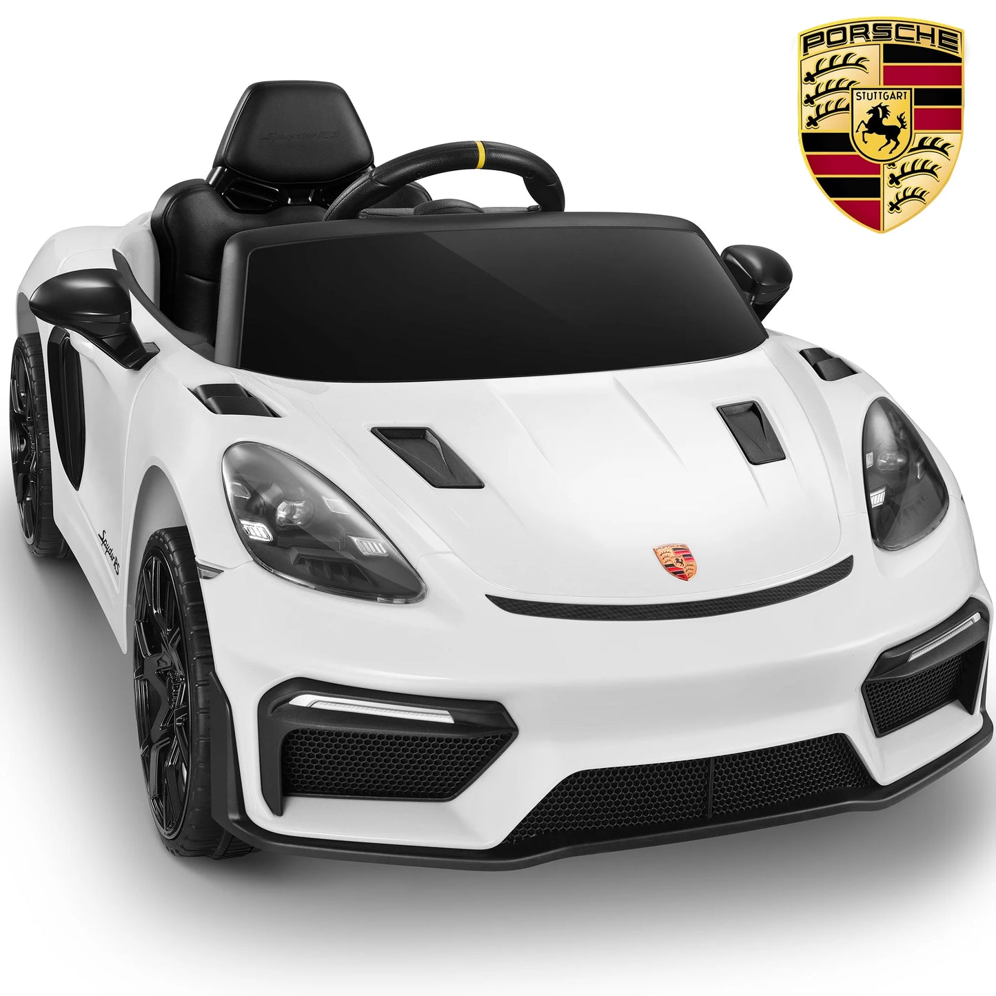 12V Kids Ride on Toys with Remote Control, Porsche Sports Ride on cars W/4 Wheels Suspension, Bluetooth, Music Player, LED Lights, Trailer Wheels, Soft Start,12V Electric Car for Girls Boys, Pink