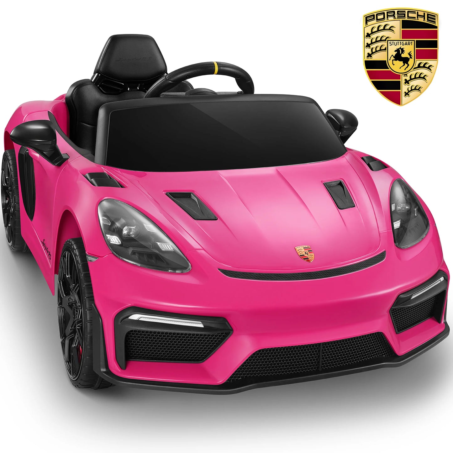 12V Kids Ride on Toys with Remote Control, Porsche Sports Ride on cars W/4 Wheels Suspension, Bluetooth, Music Player, LED Lights, Trailer Wheels, Soft Start,12V Electric Car for Girls Boys, Pink