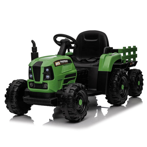 24V Kids Electric Tractor with Trailer with Remote Control, 3-Speed Adjustable Ride-On Toy, Two-point safety belt, MP3, Bluetooth Music & LED Lights for Ages 3+