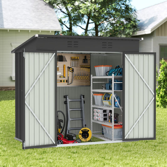 6x4 FT Outdoor Storage Shed, ENYOPRO Outside Metal Tool Shed with Lockable Door for Tool, Garden, Bike, Gray