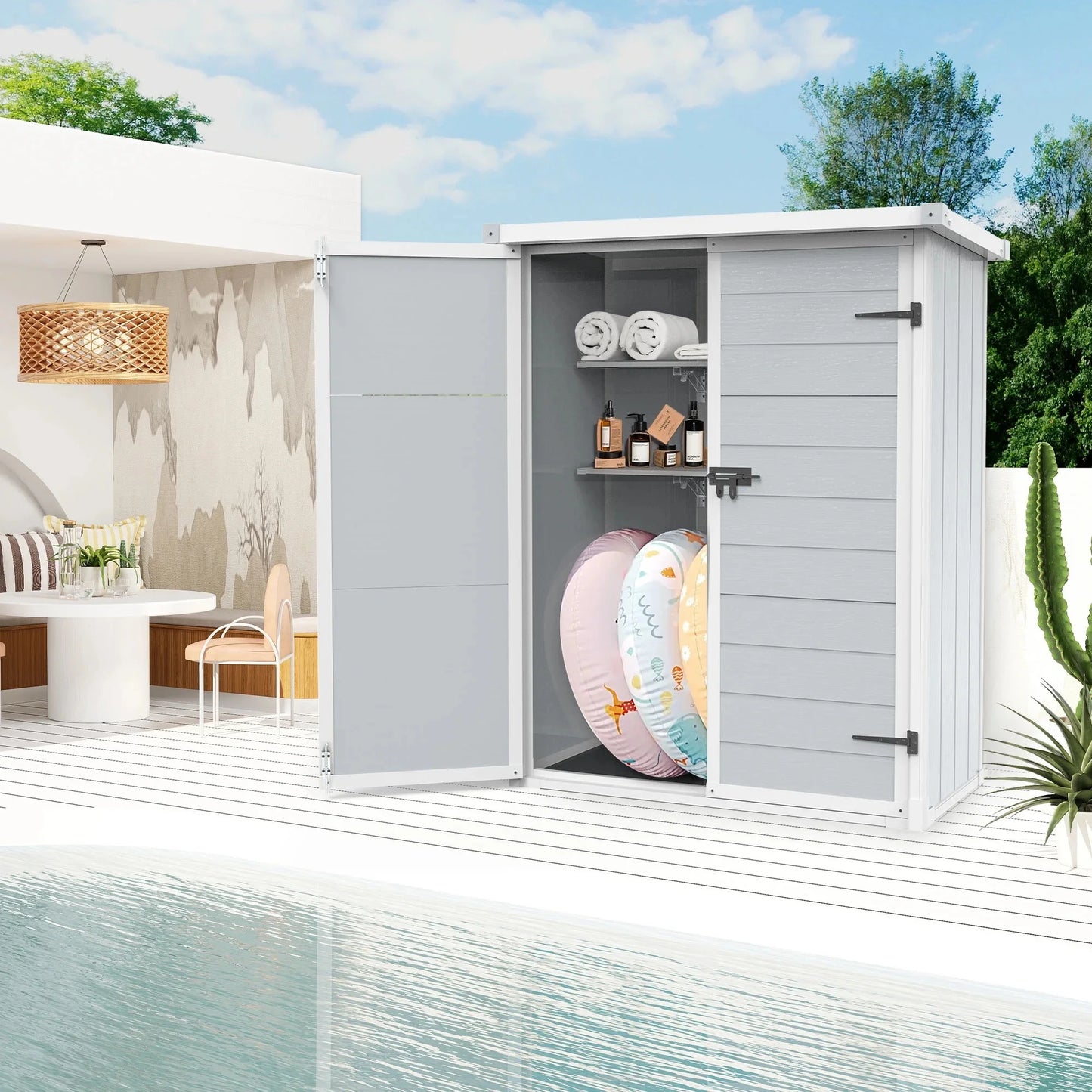 5x3 FT Storage Shed for Outside, Enyopro Resin Garden Shed for Backyard, Patio, Lawn, Sandstone