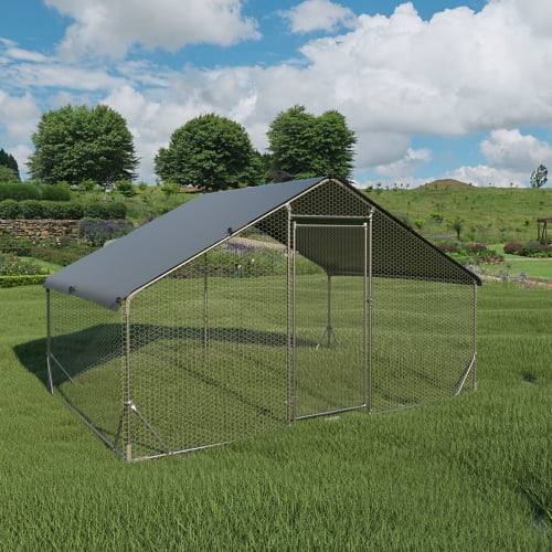 9.8'W x 6.6'L x 6.5'H Large Metal Chicken Coop, Triple Support Steel Frame, Waterproof Oxford Cover & Predator-Proof Hexagonal Mesh for Ducks/Rabbits/Sheep