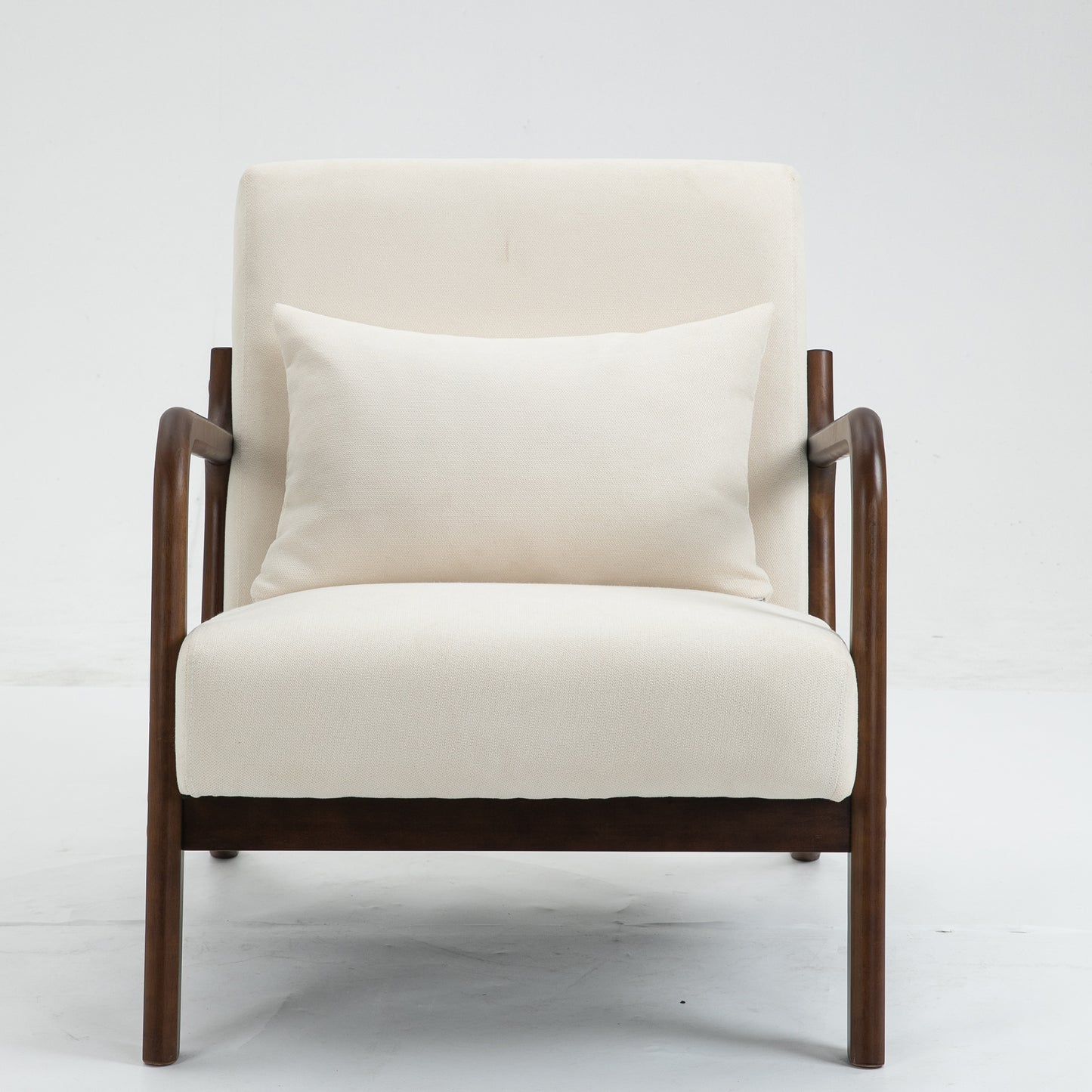 Accent Chair, Upholstered Armchair with Wood Frame, Mid Century Modern Living Room Chair with Waist Cushion, Reading Chair for Bedroom, Sunroom,White