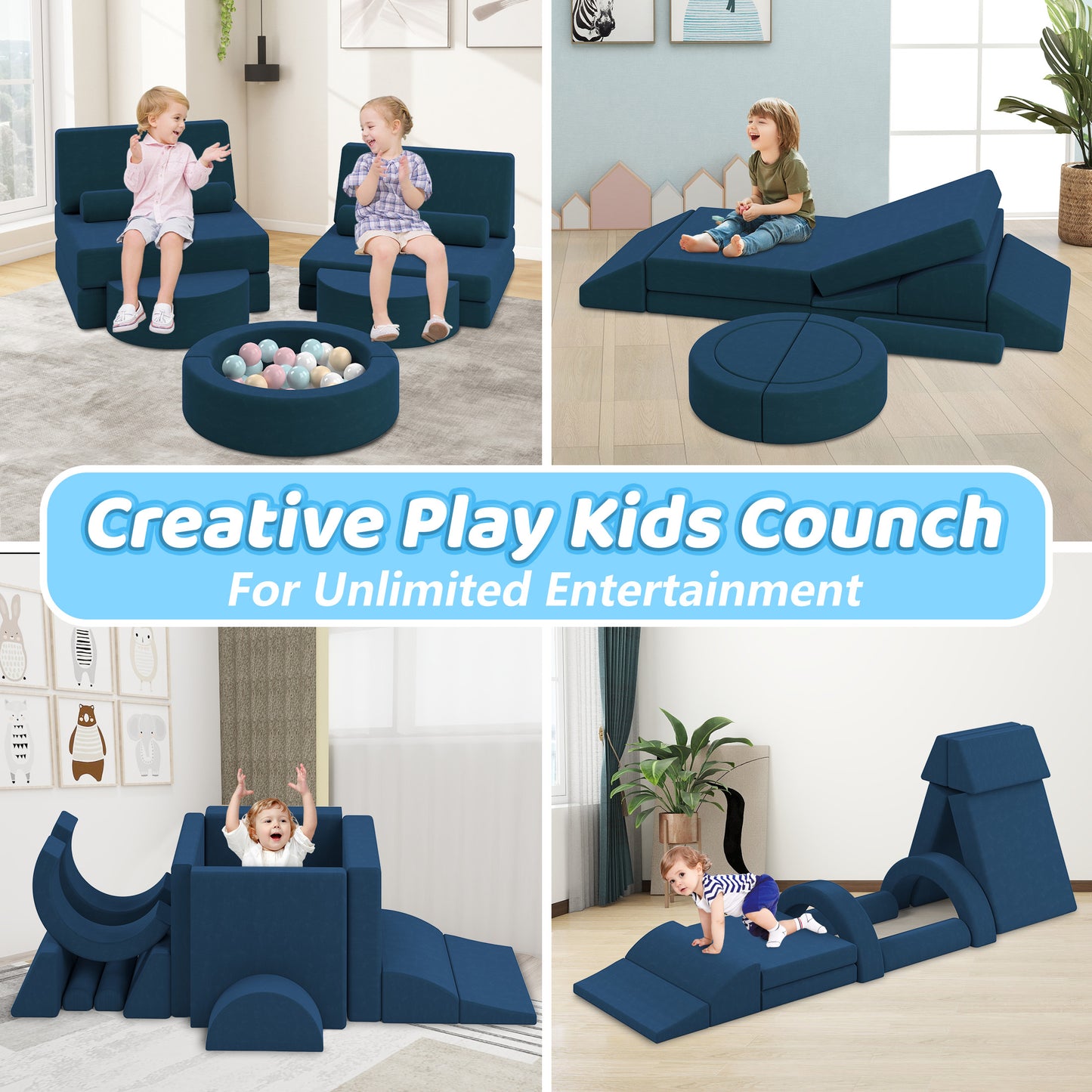 10 PCS Modular Kids Play Couch, Toddler Sofa Couch for Crawl Foam Play, Climbing Blocks Convertible Sofa, Modern Nugget Couch for Toddlers, Infant, Kids, Per-School