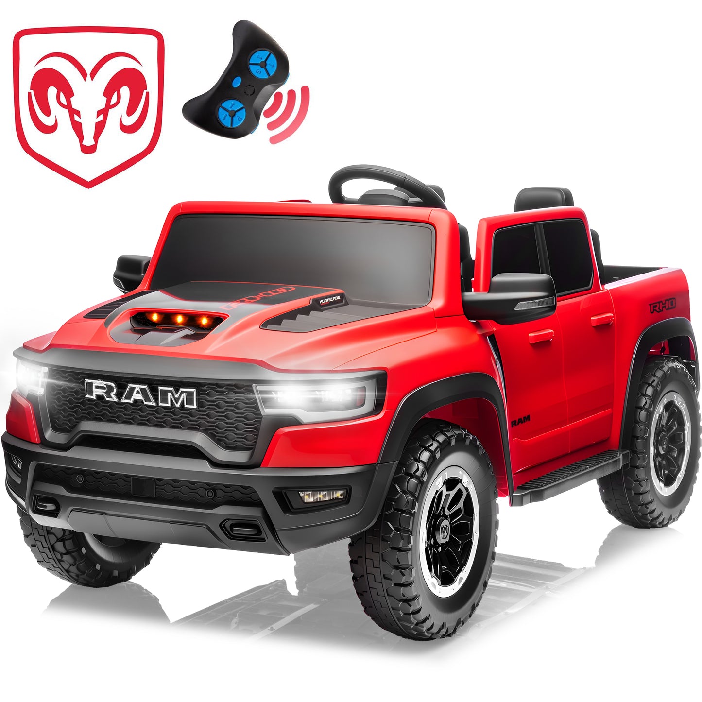 2 Seater Ride on Cars for Kids, RAM 1500 Extra large Real 24V Powered Ride on Toys with Remote Control, LED Light, MP3 Player, Electric Vehicles Ride on Truck for Boys Girls Gifts, Pink