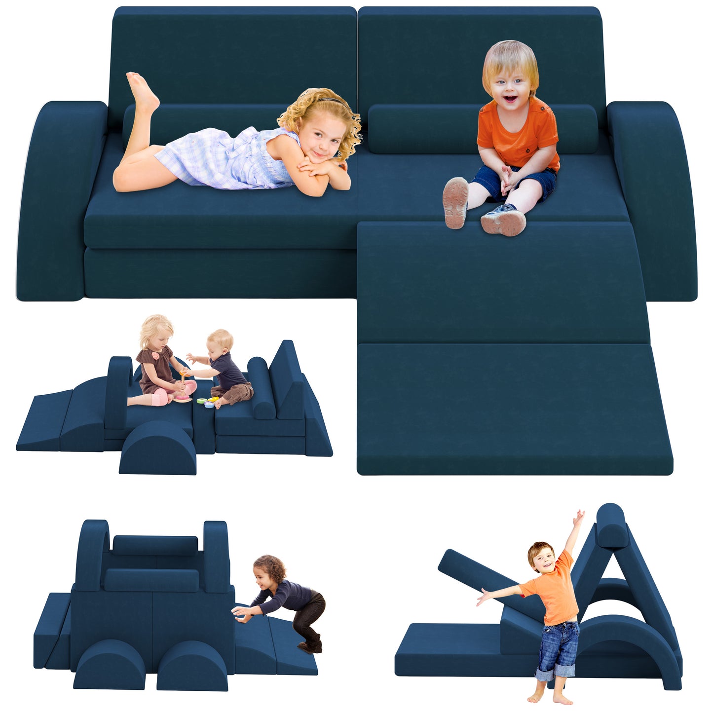 10 PCS Modular Kids Play Couch, Toddler Sofa Couch for Crawl Foam Play, Climbing Blocks Convertible Sofa, Modern Nugget Couch for Toddlers, Infant, Kids, Per-School