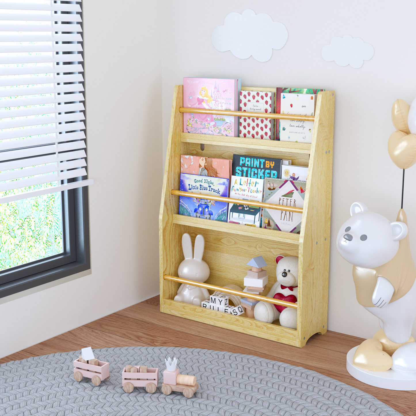 3 Tier Bookshelf for Kids, Wooden Kids Book Rack, Modern Kids Bookcase for Bedroom, Playroom and Classroom, White