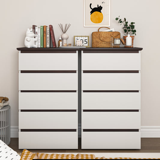 White Drawer Dresser for Bedroom, Wooden Chest of Drawers with Wood Color Top, Modern Tall Storage Dresser for Kids Bedroom, Living Room