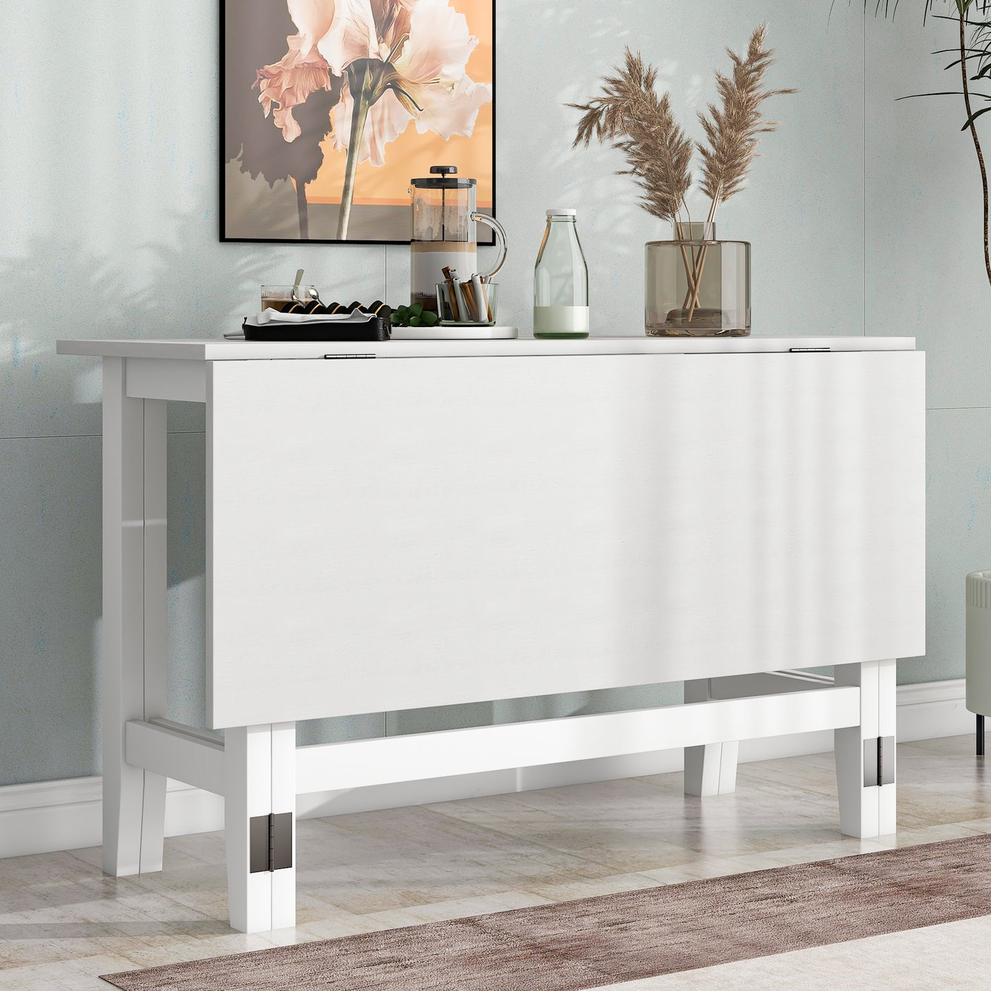 SESSLIFE Extendable Dining Table for Small Space, Farmhouse Solid Wood Kitchen Table, Drop Leaf Folding Design, Rectangular Dining Table for 4, Gray