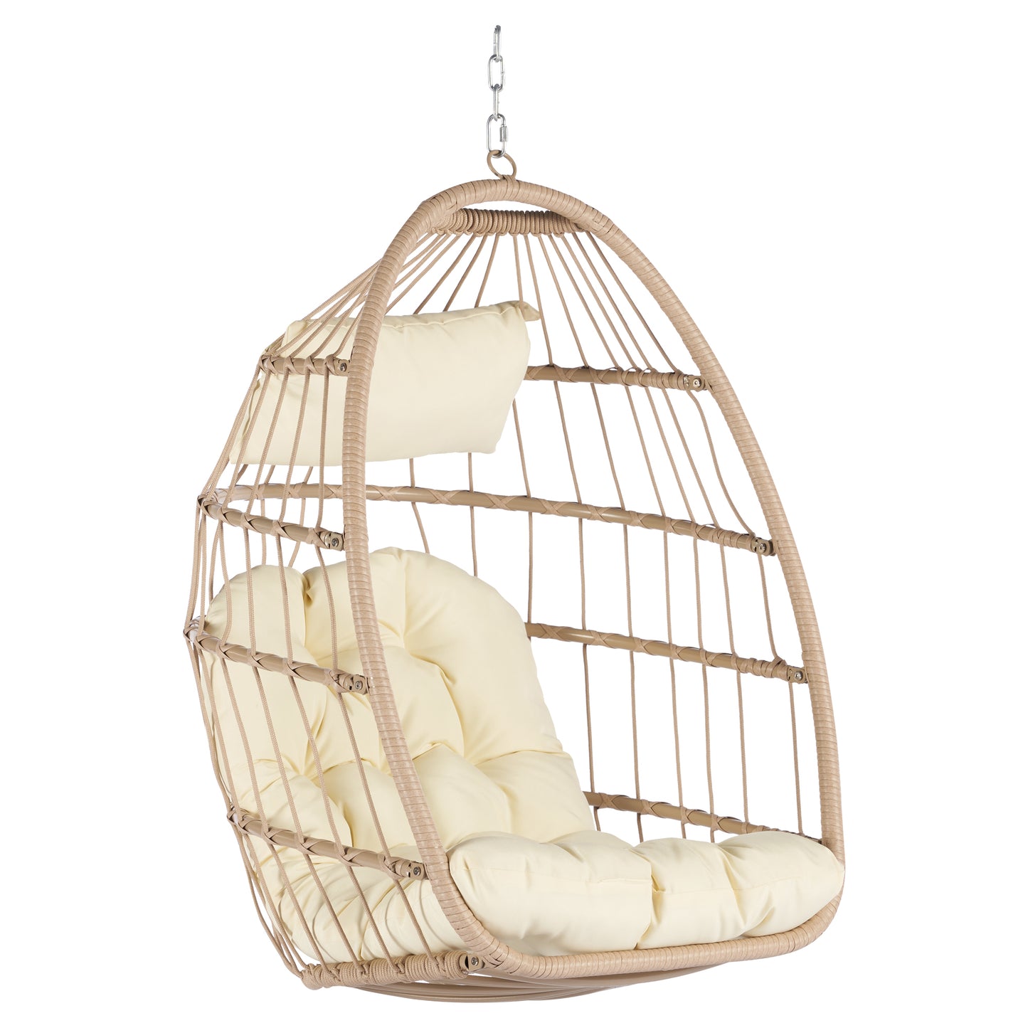 Sesslife Egg Chair Outdoor Indoor with Beige Cushion, Swing Chairs for Outside, Bedroom Patio Porch Garden Rattan Wicker Hanging Egg Chair, Aluminum Frame Basket Chair 280 lbs Capacity