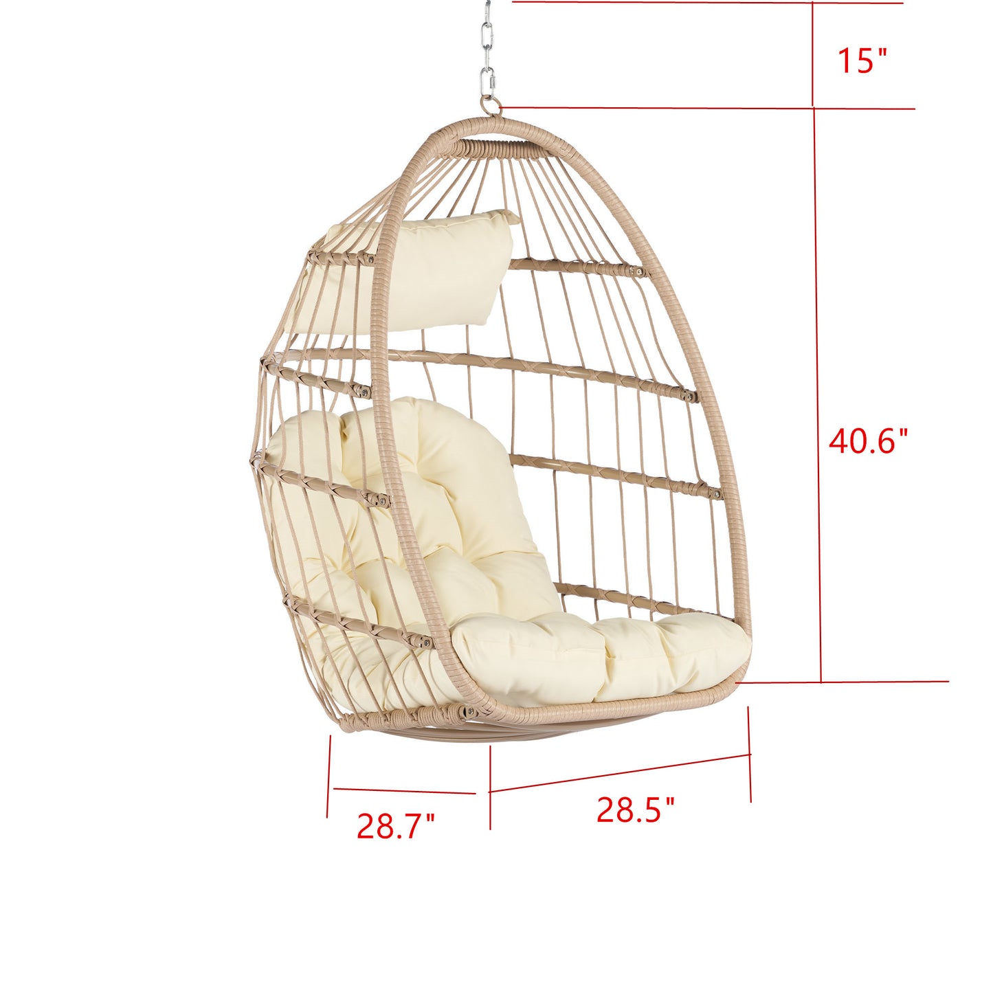 Sesslife Egg Chair Outdoor Indoor with Beige Cushion, Swing Chairs for Outside, Bedroom Patio Porch Garden Rattan Wicker Hanging Egg Chair, Aluminum Frame Basket Chair 280 lbs Capacity
