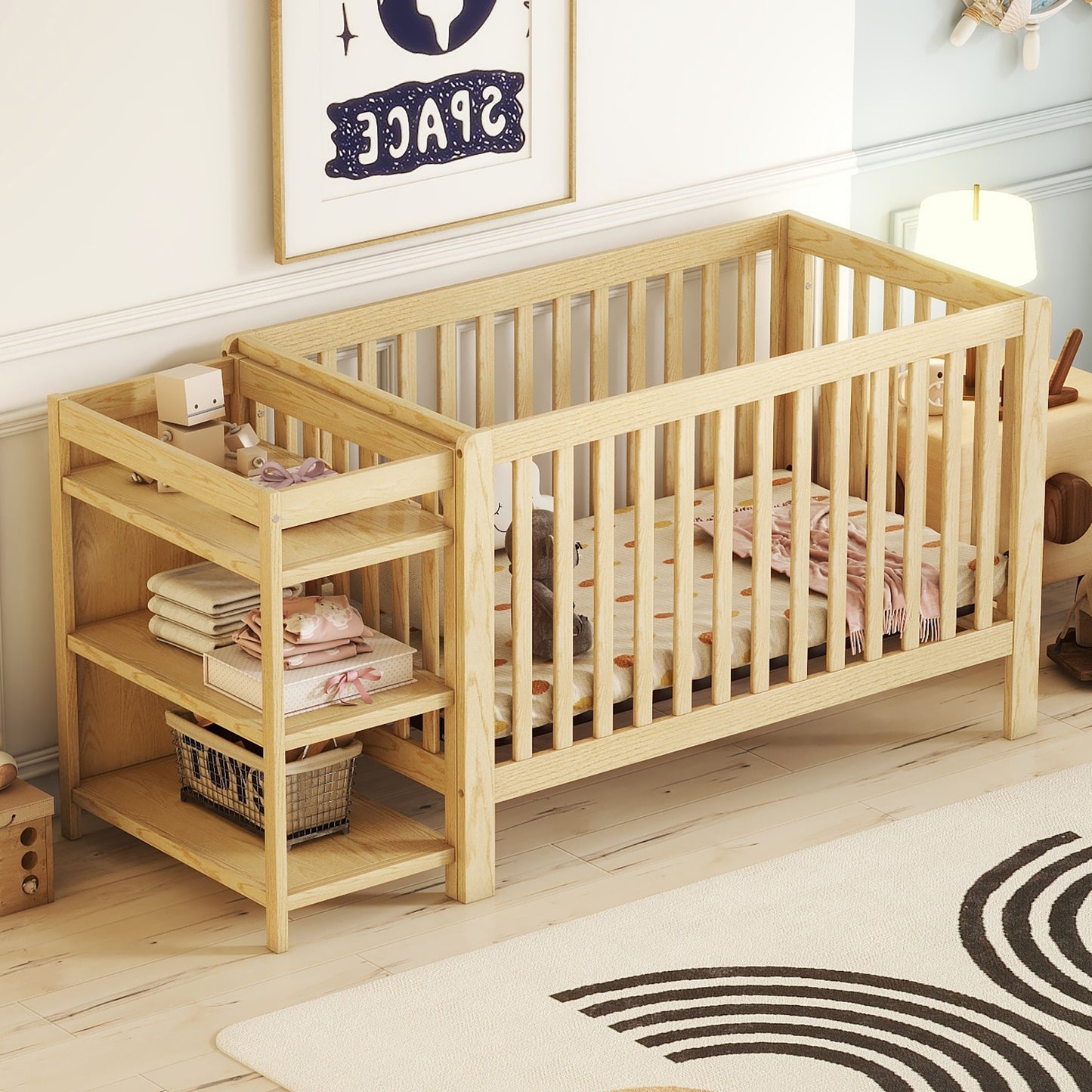 Sesslife 2-In-1 Convertible Crib, Baby Bed, Converts from Baby Crib to Toddler Bed, Fits Standard Full-Size Crib Mattress ,Easy to Assemble(White)