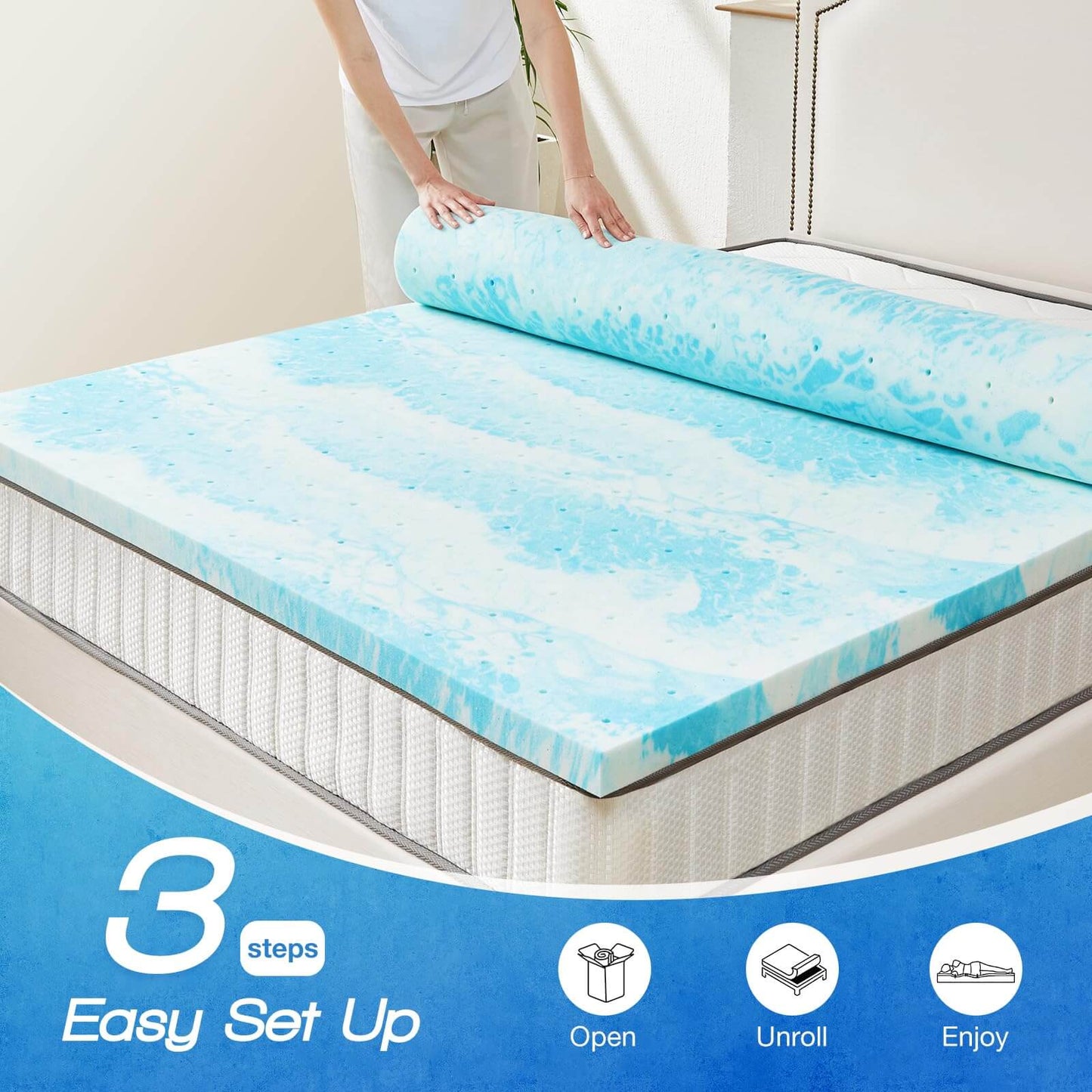 3 Inch Gel Memory Foam Mattress Topper, Twin Size Cooling Mattress Topper, Ventilated Cooling Gel Swirl Infused Bed Topper for Pressure Relief & Back Pain, CertiPUR-US