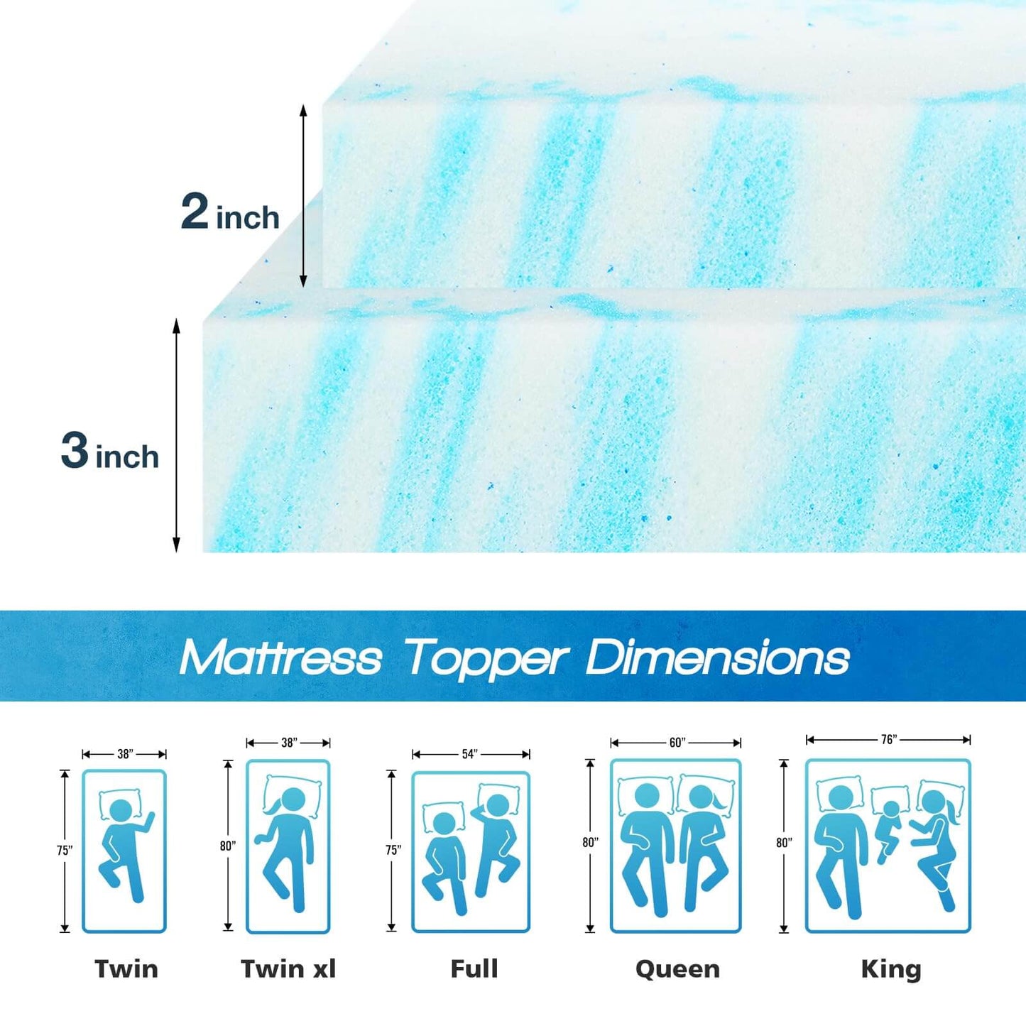 3 Inch Gel Memory Foam Mattress Topper, Twin Size Cooling Mattress Topper, Ventilated Cooling Gel Swirl Infused Bed Topper for Pressure Relief & Back Pain, CertiPUR-US
