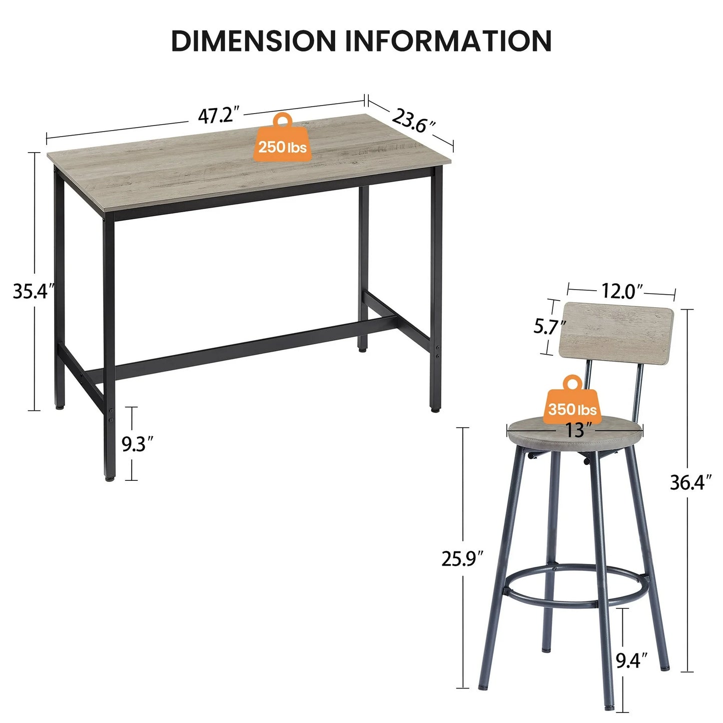5 Pieces Dining Table Set, Counter High Pub Table Set with 4 Chairs, Wooden Saving Space Dining Room Table Sets for Kitchen Bar Breakfast Nook, Gray