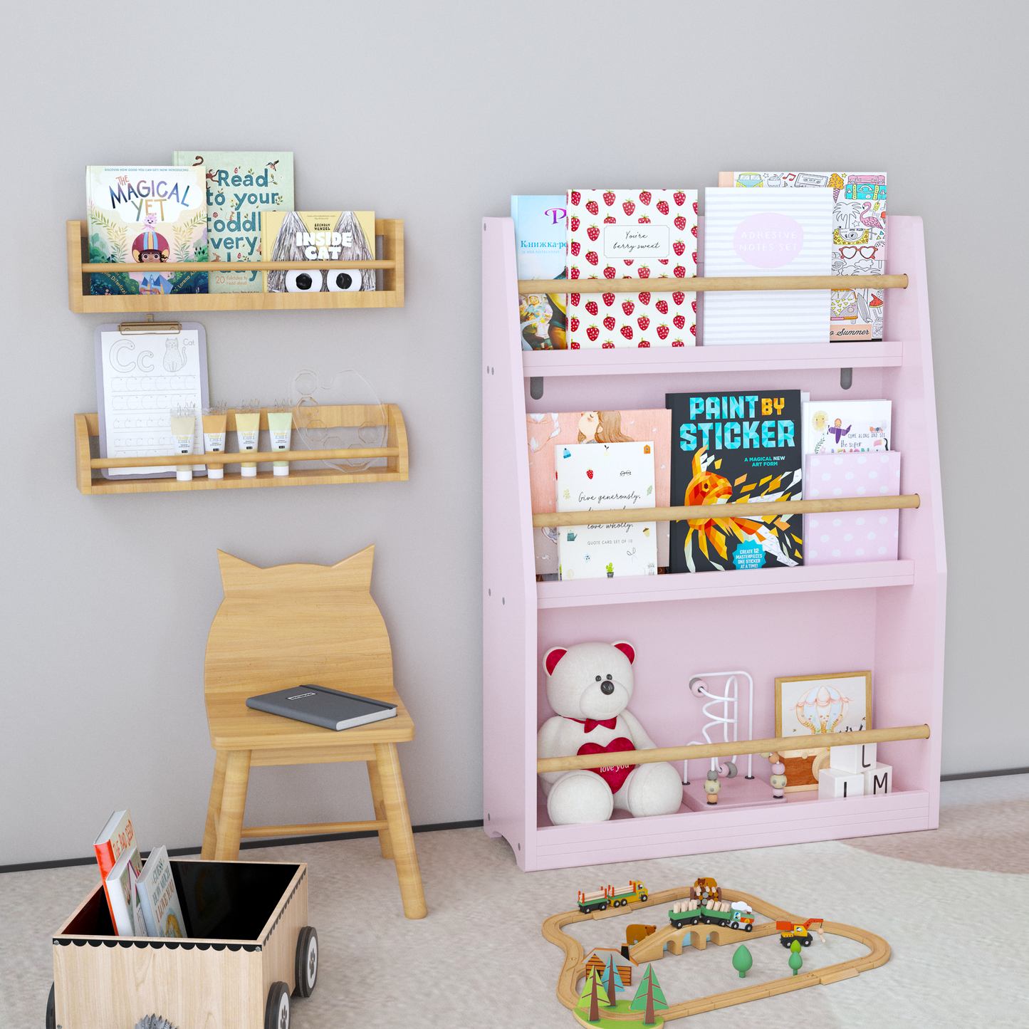 3 Tier Bookshelf for Kids, Wooden Kids Book Rack, Modern Kids Bookcase for Bedroom, Playroom and Classroom, White