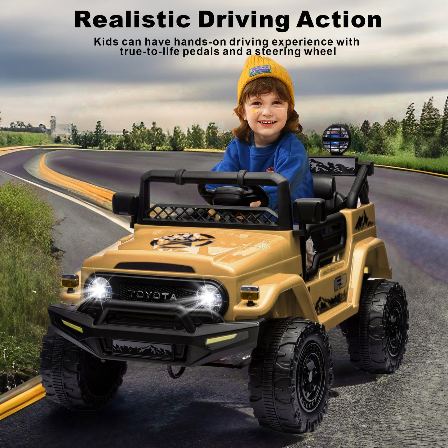 12V Ride on Cars for Kids, Licensed TOYOTA FJ Cruiser Power Ride on Toy with Remote Control, Music Player, Bluetooth, LED Light, 4 Wheel Suspension Electric Ride on Truck for Boys and Girls 3-5 Years