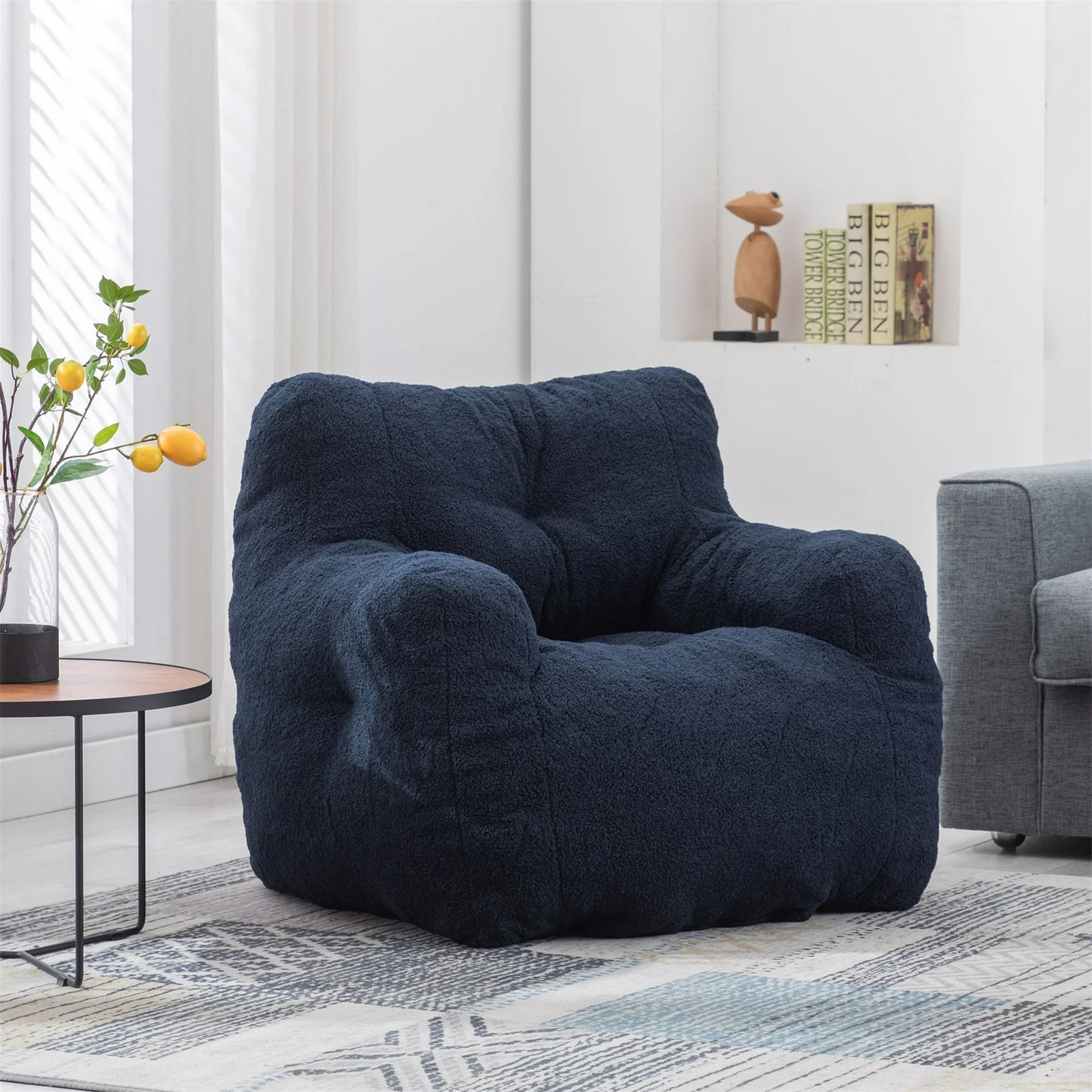 PORKISS Bean Bag Chairs, Soft Tufted Foam Lazy Sofa with Teddy Fabric for Dorm Bedroom Living Room, Single Leisure Accent Sofa Chair for Adults Teens, Brown