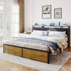 King Size Bed Frame with PU Leather Headboard, Sesslife Platform Bed with LED Light and 2 Storage Drawers, Bed Frame King with Charging Station, No Box Spring Needed, Large Under Bed Space, Black