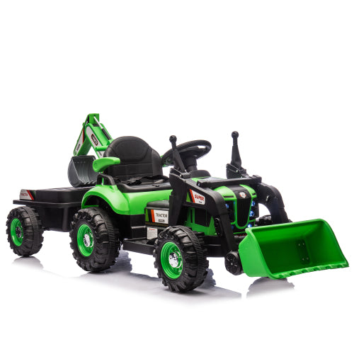 24V Ride On Electric Tractor Toy for Kids with 4 in 1 Attachments (Excavator, Dump Truck, Bulldozer), Remote Control, Bluetooth Music, Swivel Seat, LED, Electric Cars for Boys Girls Ages 3-6