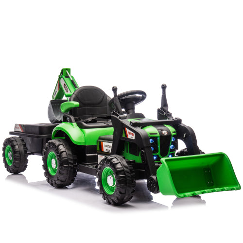 24V Ride On Electric Tractor Toy for Kids with 4 in 1 Attachments (Excavator, Dump Truck, Bulldozer), Remote Control, Bluetooth Music, Swivel Seat, LED, Electric Cars for Boys Girls Ages 3-6