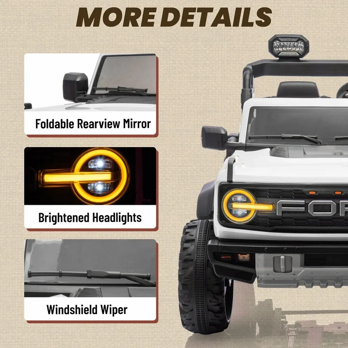 24V Powered Kids Ride on Toy Cars with 2 Seater, Ford Bronco Raptor Extra large Ride on Toys with Remote Control, LED, MP3, 4 Wheel Spring Suspension Electric Cars Ride on Truck for Boys Girls Gifts