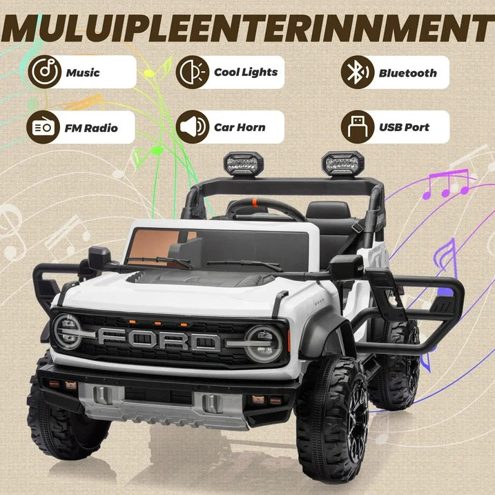 24V Powered Kids Ride on Toy Cars with 2 Seater, Ford Bronco Raptor Extra large Ride on Toys with Remote Control, LED, MP3, 4 Wheel Spring Suspension Electric Cars Ride on Truck for Boys Girls Gifts