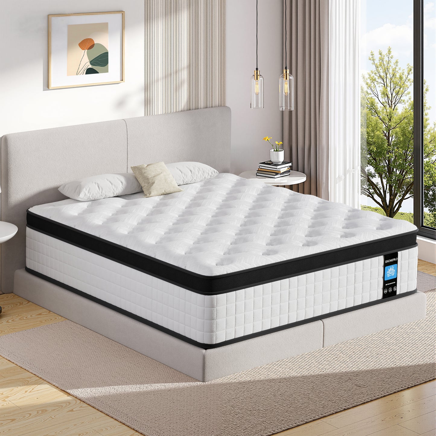 12 inch Twin Mattress, Sesslife Memory Foam Mattress in a Box, Cooling Gel Hybrid Mattress with Knitted Fabric, Twin Size Individual Pocket Spring Mattress, Medium Firm, CertiPUR-US, White/Black