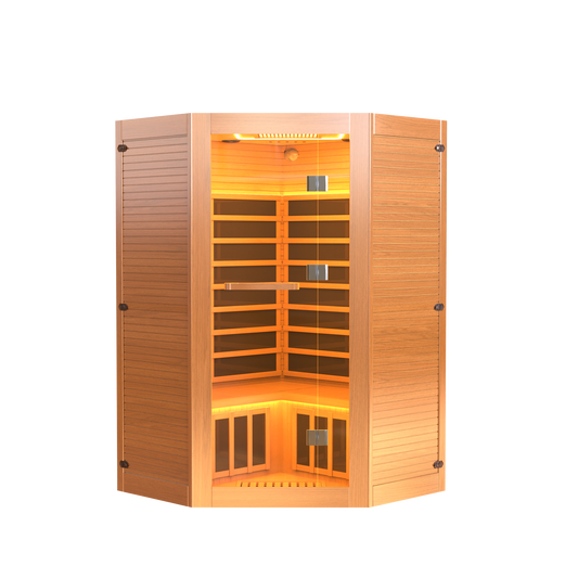 Enyopro 2-3 Person Home Sauna, Far Infrared Wooden Sauna Room, Canadian Hemlock Indoor Corner Sauna Spa, 2100W Fast Heating
