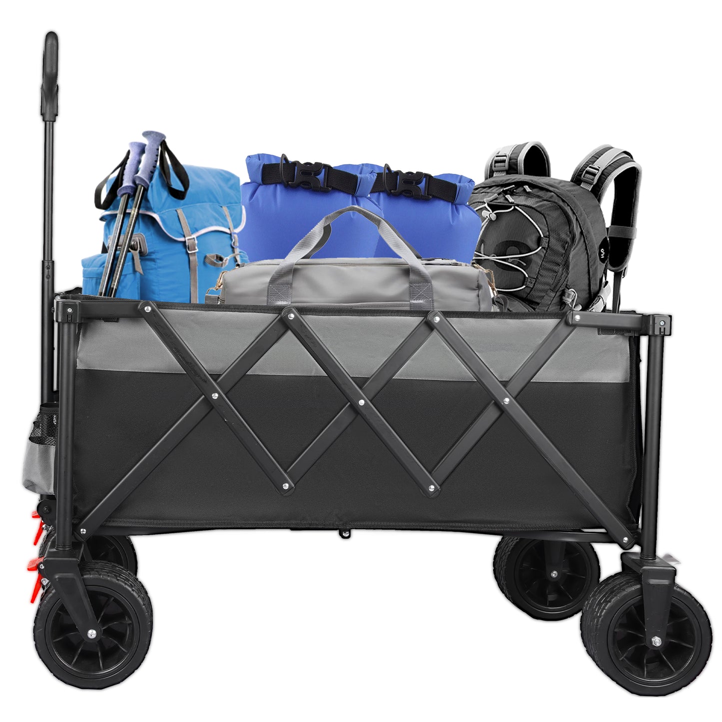 SESSLIFE Folding Beach Wagon for Sand, Collapsible Wagon Cart with Removable Canopy, Big Wheels, DT41