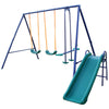 4 in 1 Outside Swing Set, Metal Swing Set with 2 Swing Chair, Slide and Glider, Outdoor Swing Frame, 4-5 Kids Swing Playset Set Outdoor Backyard Games