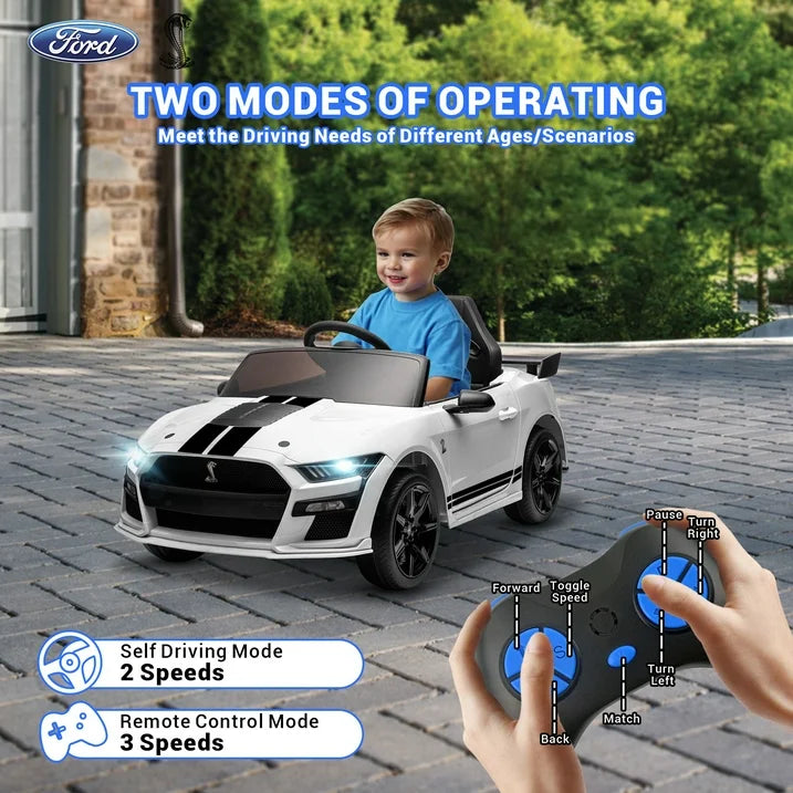 12V Powered Ride on Car for Kids, Ford Ride on Toys With Remote Control Bluetooth, MP3 Player, Radio, Lights, 4 Wheels Suspension Electric Car Toys for Boys Girls Gifts, White
