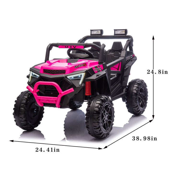 24V Kids Electric Ride on Cars Toy, 400W Power Ride on UTV Toy With Remote Control, Music, Bluetooth, Four Wheel Suspension, LED Lights, Portable Handle, Electric Car for Boys Girls 3+, Pink