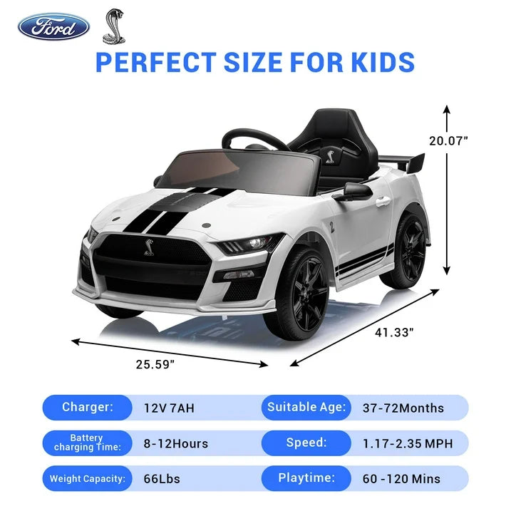 12V Powered Ride on Car for Kids, Ford Ride on Toys With Remote Control Bluetooth, MP3 Player, Radio, Lights, 4 Wheels Suspension Electric Car Toys for Boys Girls Gifts, White