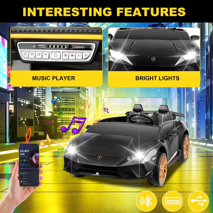 2 Seater Ride on Car for Big Kids, Lamborghini Huracan 24V Powered Ride on Toy with Remote Control, Electric Toy Car for Kids Toddlers 3-8, 4 Wheelers Car With Bluetooth & Light