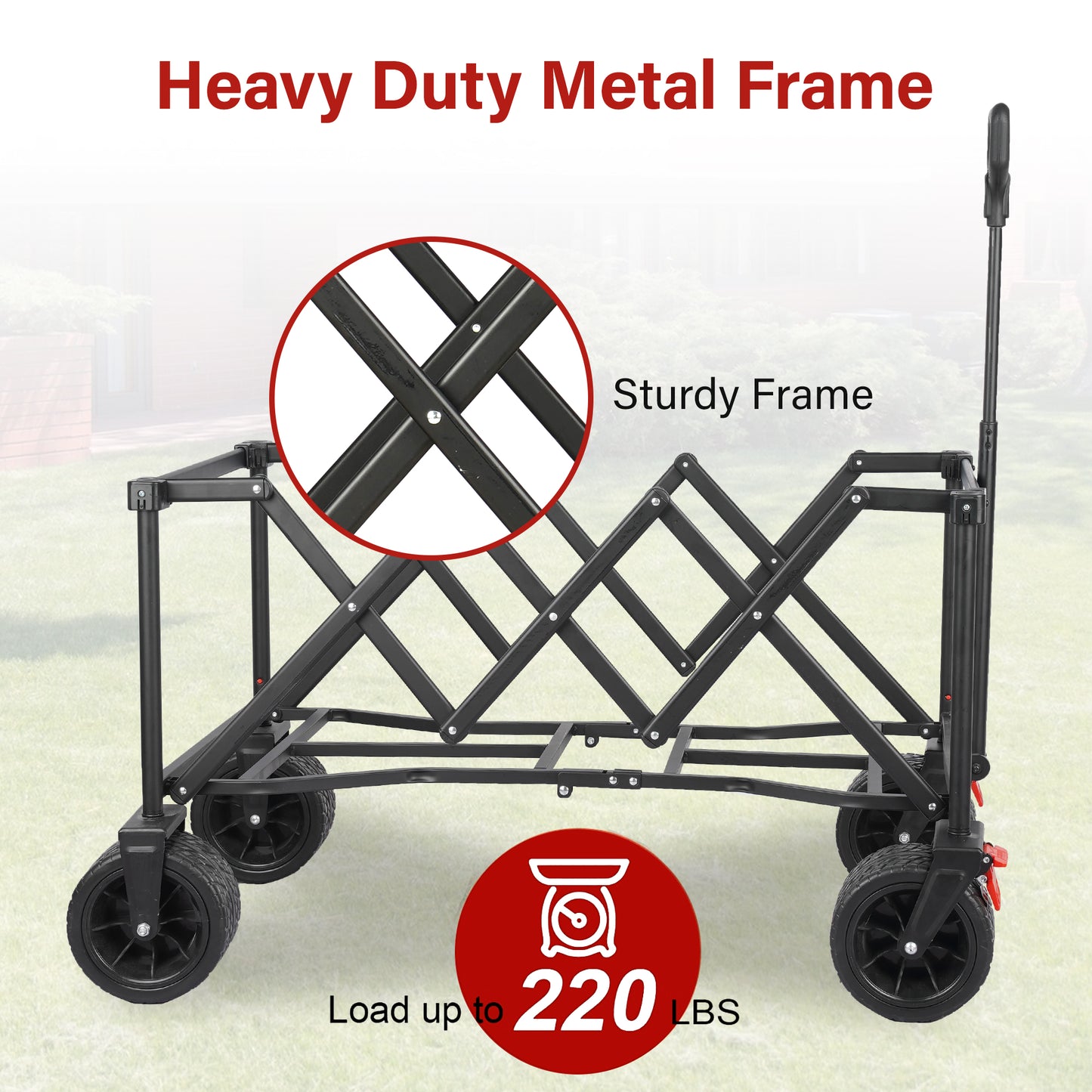 SESSLIFE Folding Beach Wagon for Sand, Collapsible Wagon Cart with Removable Canopy, Big Wheels, DT41