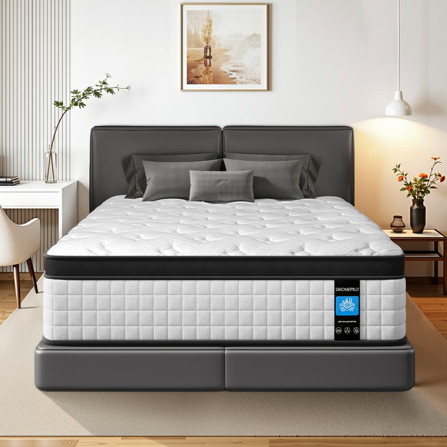 10 inch Twin Mattress, Sesslife Memory Foam Mattress in a Box, Cooling Gel Hybrid Mattress with Knitted Fabric, Twin Size Individual Pocket Spring Mattress, Medium Firm, CertiPUR-US, White/Black