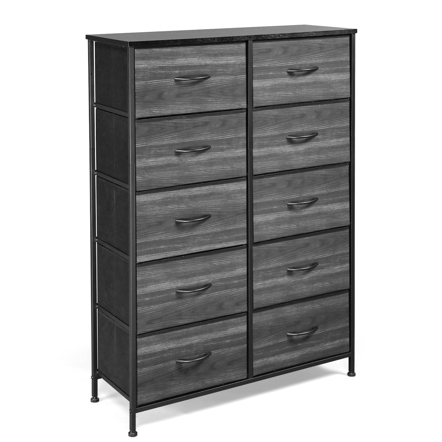 10 Drawer Dresser, Fabric Storage Drawers with Wood Top and Metal Frame, Modern Wide Chest of Drawers for Bedroom, Living Room, Closets, Black