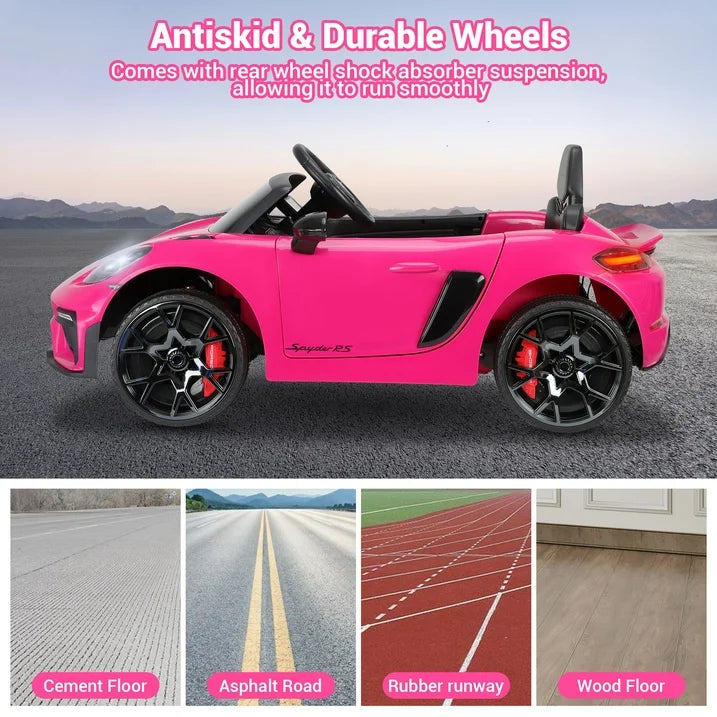 12V Kids Ride on Toys with Remote Control, Porsche Sports Ride on cars W/4 Wheels Suspension, Bluetooth, Music Player, LED Lights, Trailer Wheels, Soft Start,12V Electric Car for Girls Boys, Pink