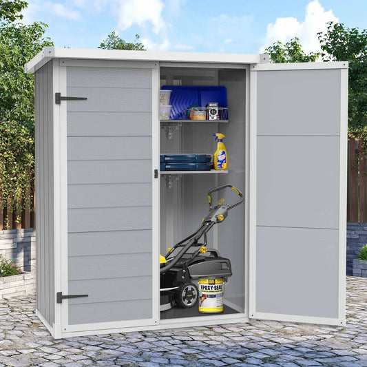 5x3 FT Outdoor Storage Shed, SESSLIFE Waterproof Resin Storage Shed for Backyard, Patio, Lawn, Gray