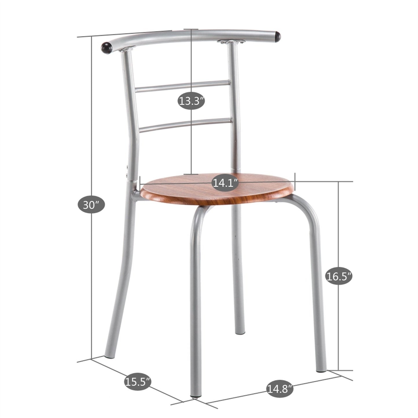 3 Piece Bistro Table Set, Small Kitchen Table Set for 2, Wooden Bar Dining Table Set with Metal Frame & Shelf Storage, Brown